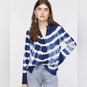J.Crew 100% Silk Tie Dyed Shibori LS Tunic Popover Blue - Sz Small